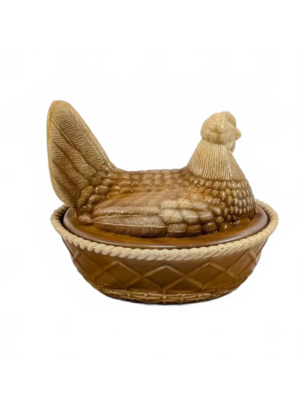 Vtg Westmoreland Caramel Butterscotch Slag Milk Glass Hen on Nest 5.5
